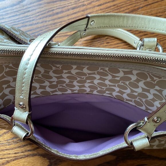 Coach Chelsea Heritage bag Signature White Gold Purple satchel with Dust bag - Picture 6 of 12